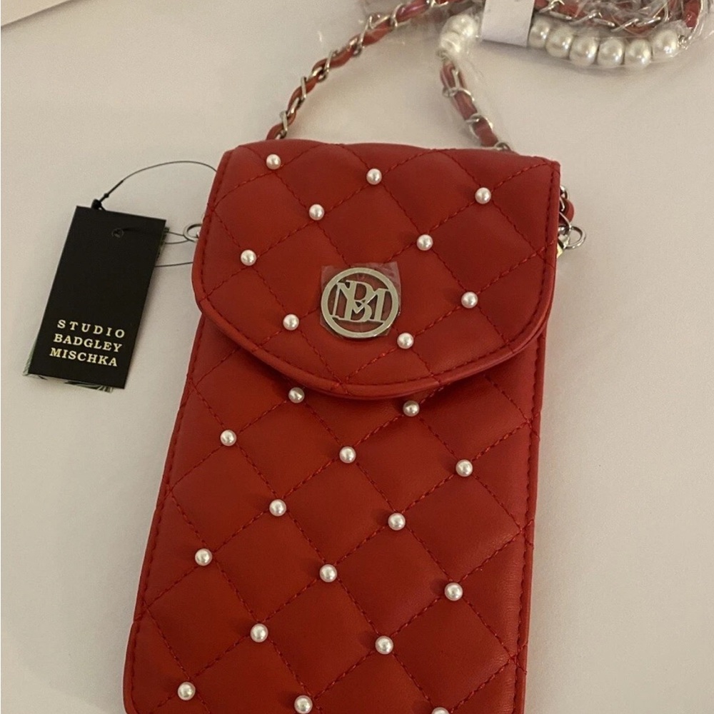 Badgley Mischka Red Quilted Crossbody Bag